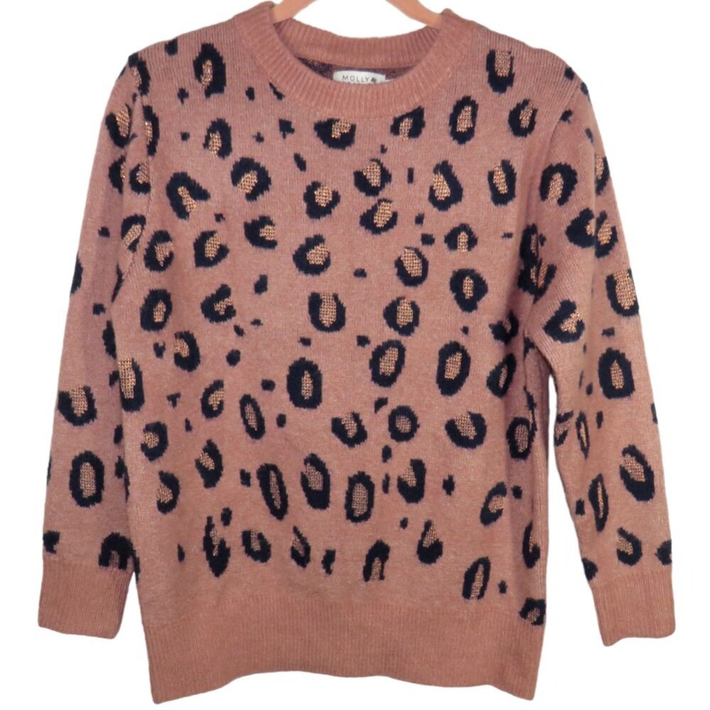 Molly Bracken Cozy Leopard Print Oversized Wool Blend Sweater Size XS-S